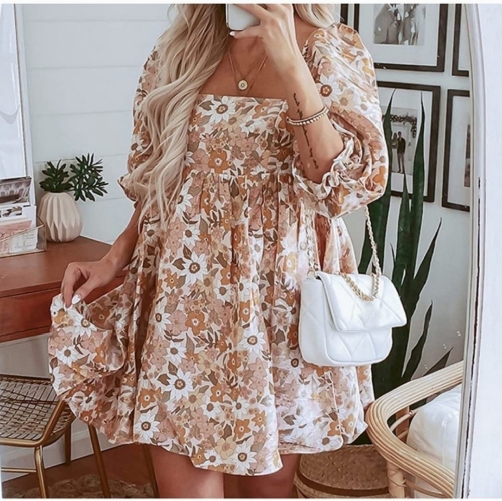 Storia Grace Floral Print Puff Sleeve Babydoll Mini Dress Size Small - Picture 3 of 11